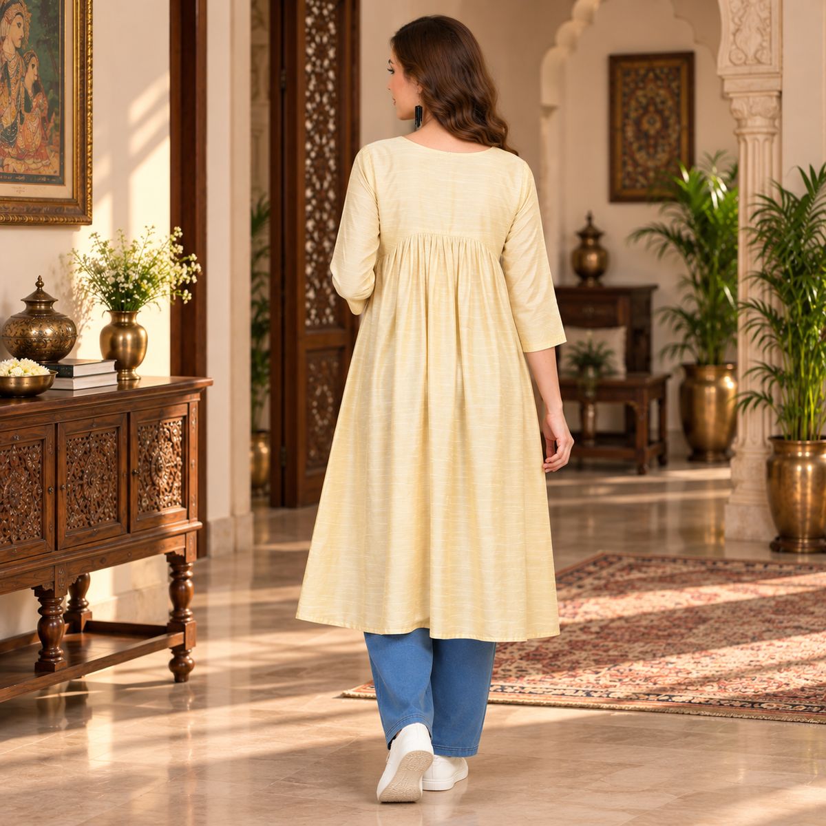 Sukoon Maternity & Nursing Silk Kurta – Cream