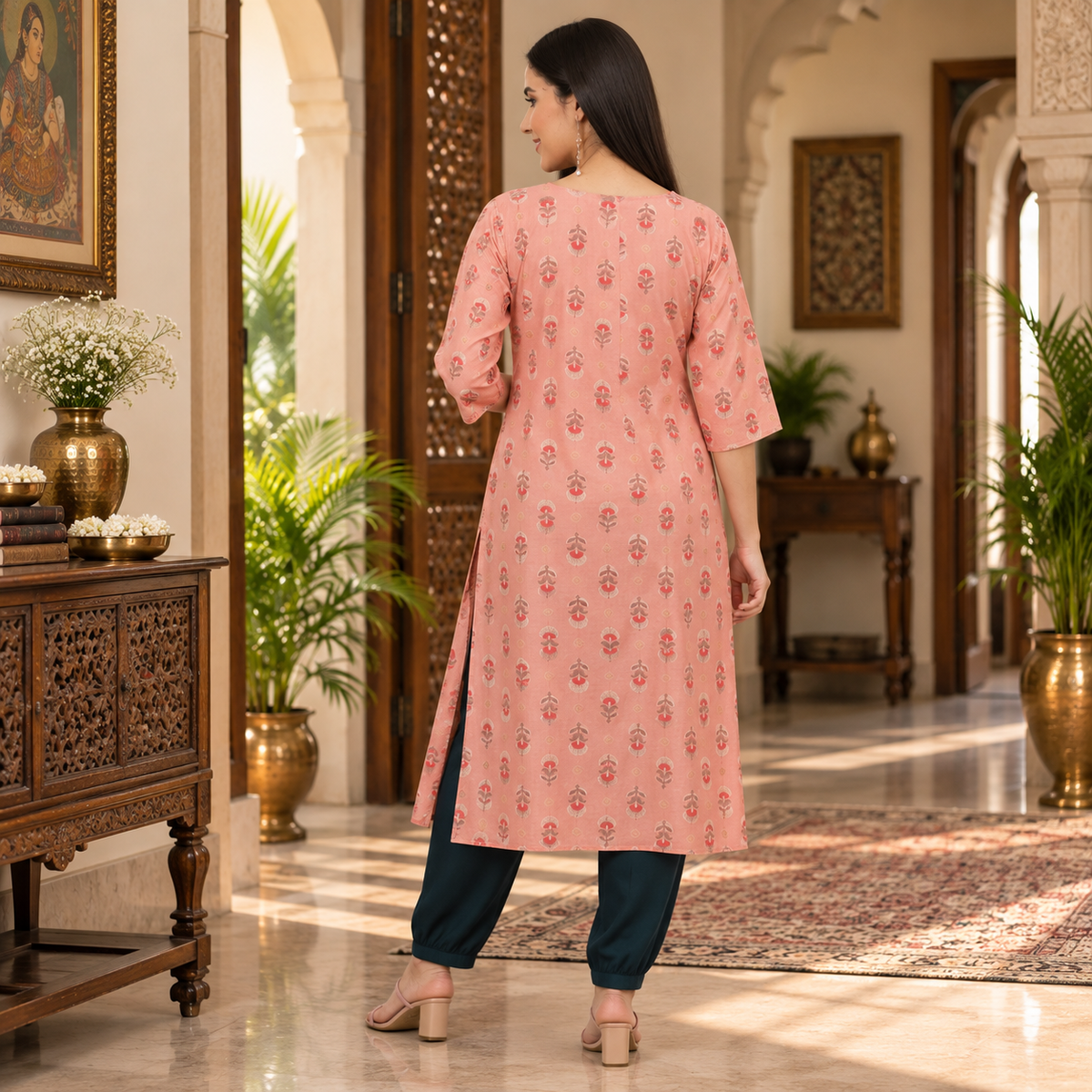 Peach Maternity & Nursing Kurta Set
