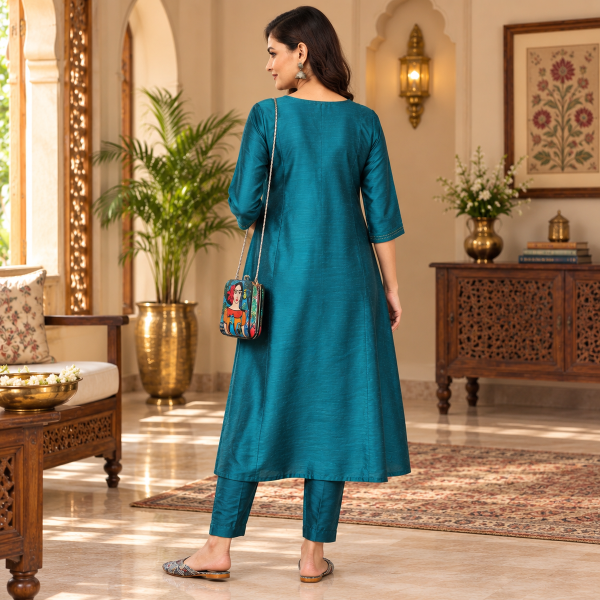 Drama at Gala Maternity & Nursing Silk Kurta Set – Teal