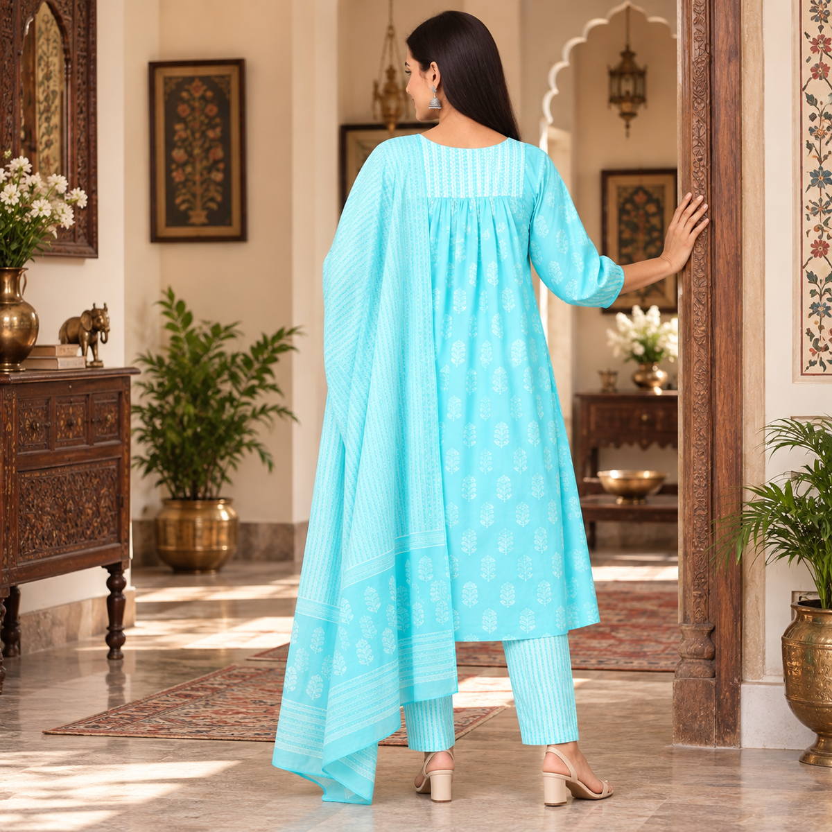 Turquoise Treasure Maternity & Nursing Kurta Set