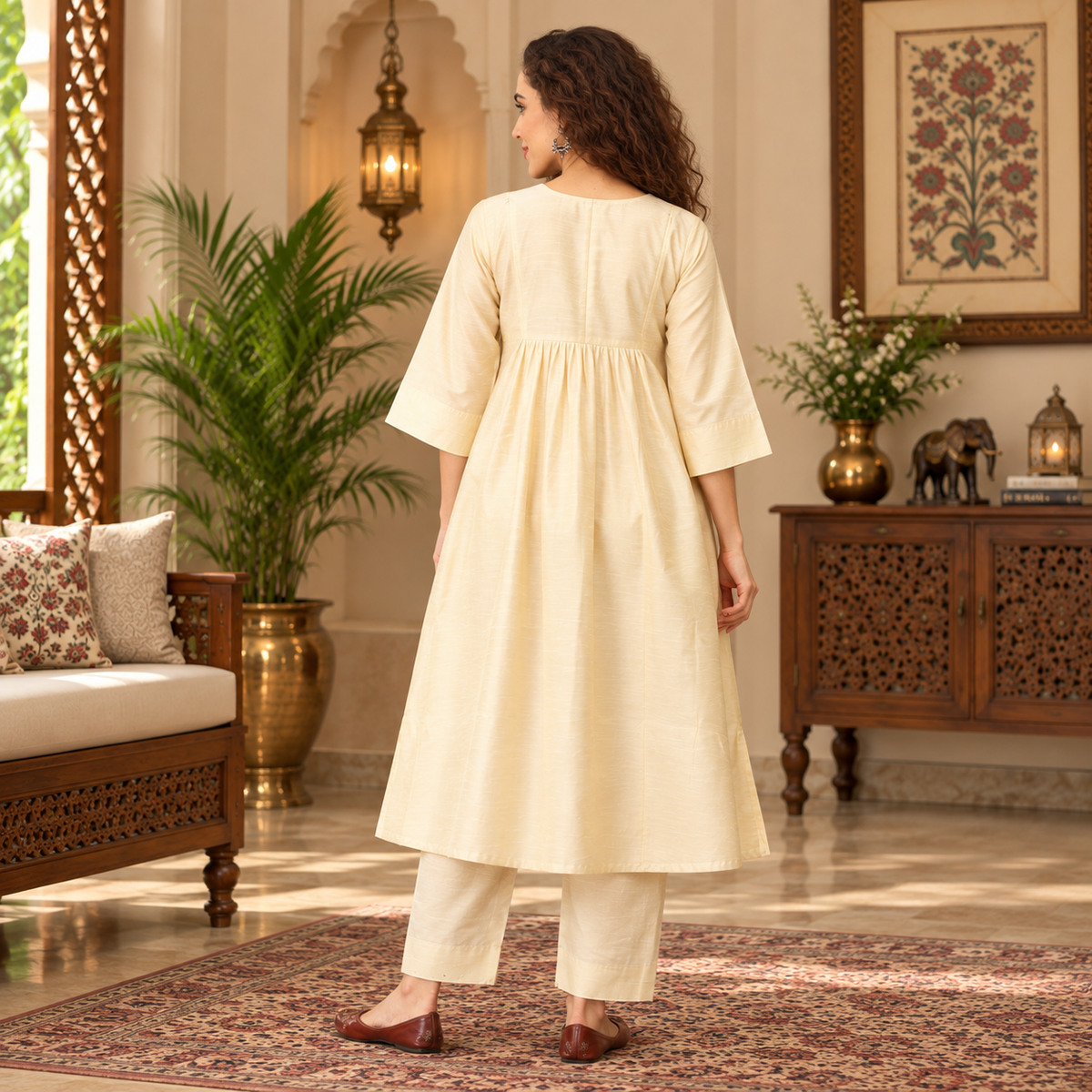 Off-White Raw Silk Maternity & Nursing Kurta Set