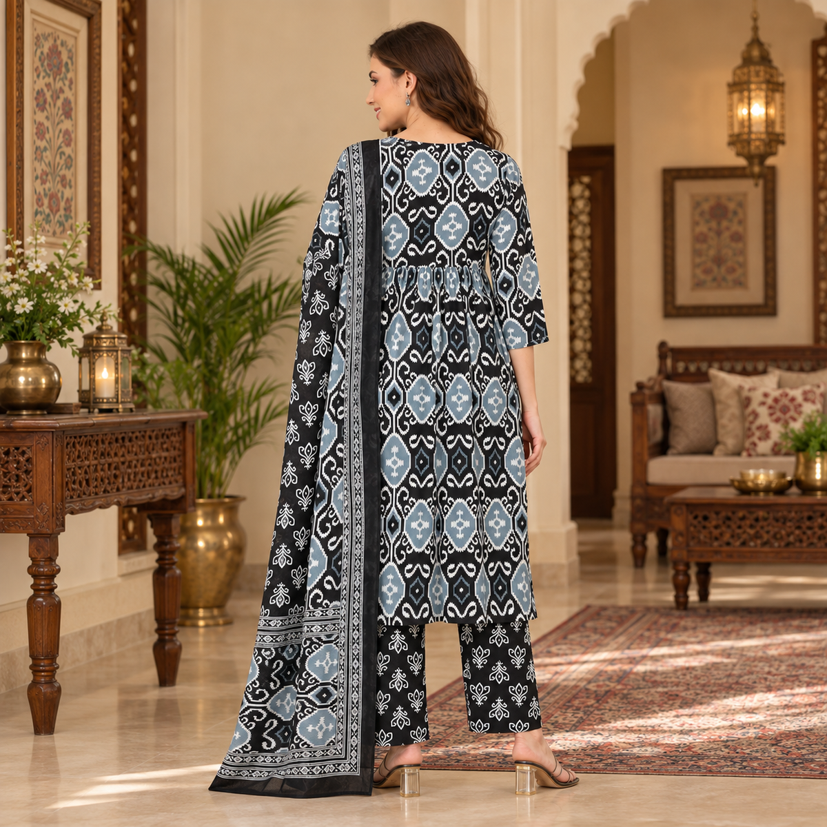 Ivory Shadow Maternity and Nursing Kurta Set Black