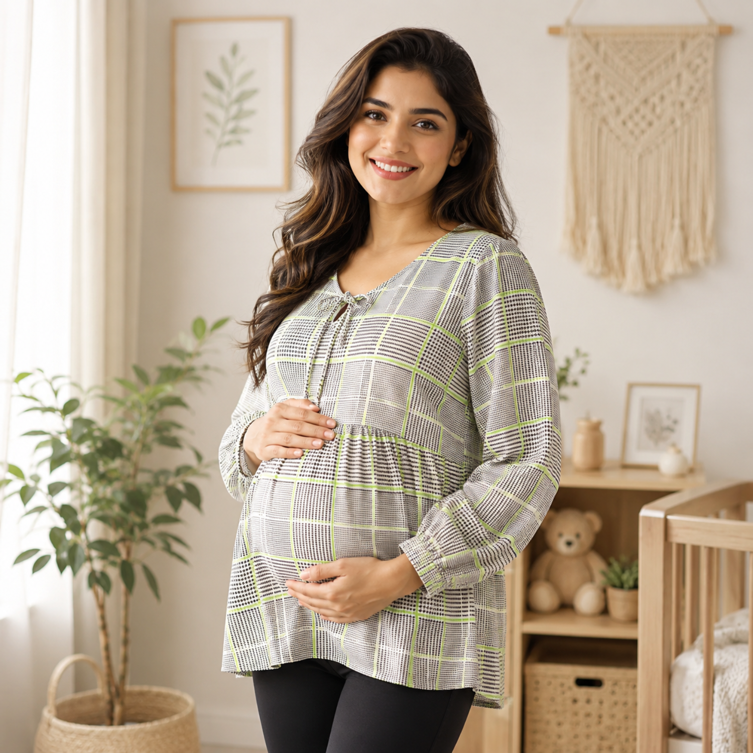 Neon Grid Maternity and Nursing Top Multi