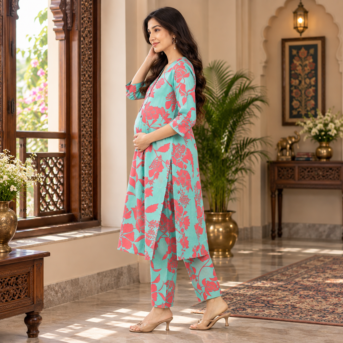 Flora-licious Mint Maternity and Nursing Co Ord Set Aqua