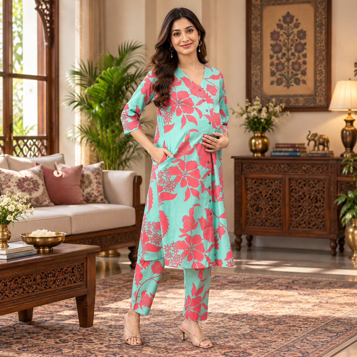 Flora-licious Mint Maternity and Nursing Co Ord Set Aqua