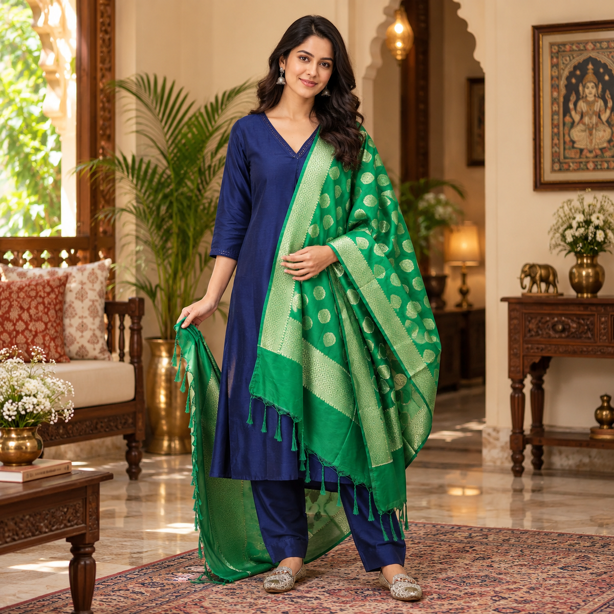 Royal Cosmic Embroidered Maternity and Nursing Silk Kurta Set Blue