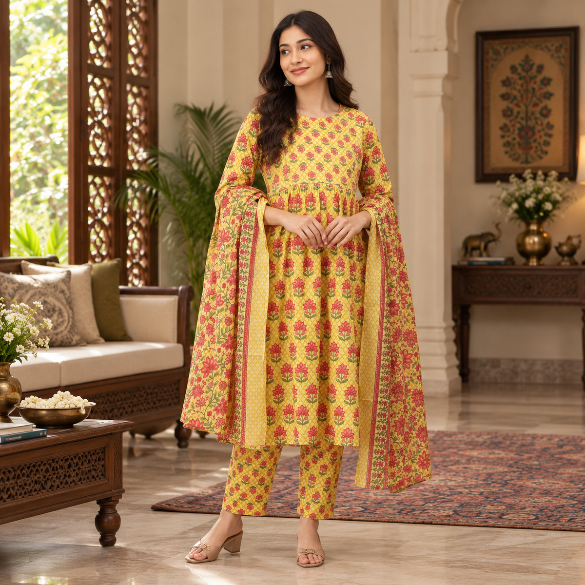 Gulmohar Grace Maternity and Nursing Kurta Set Yellow