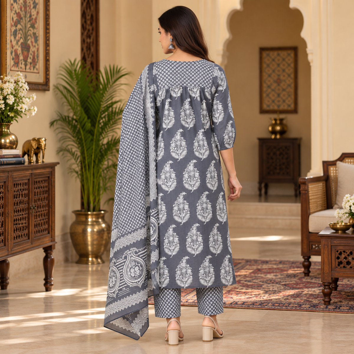 Naval Nirvana Maternity and Nursing Kurta Set Grey