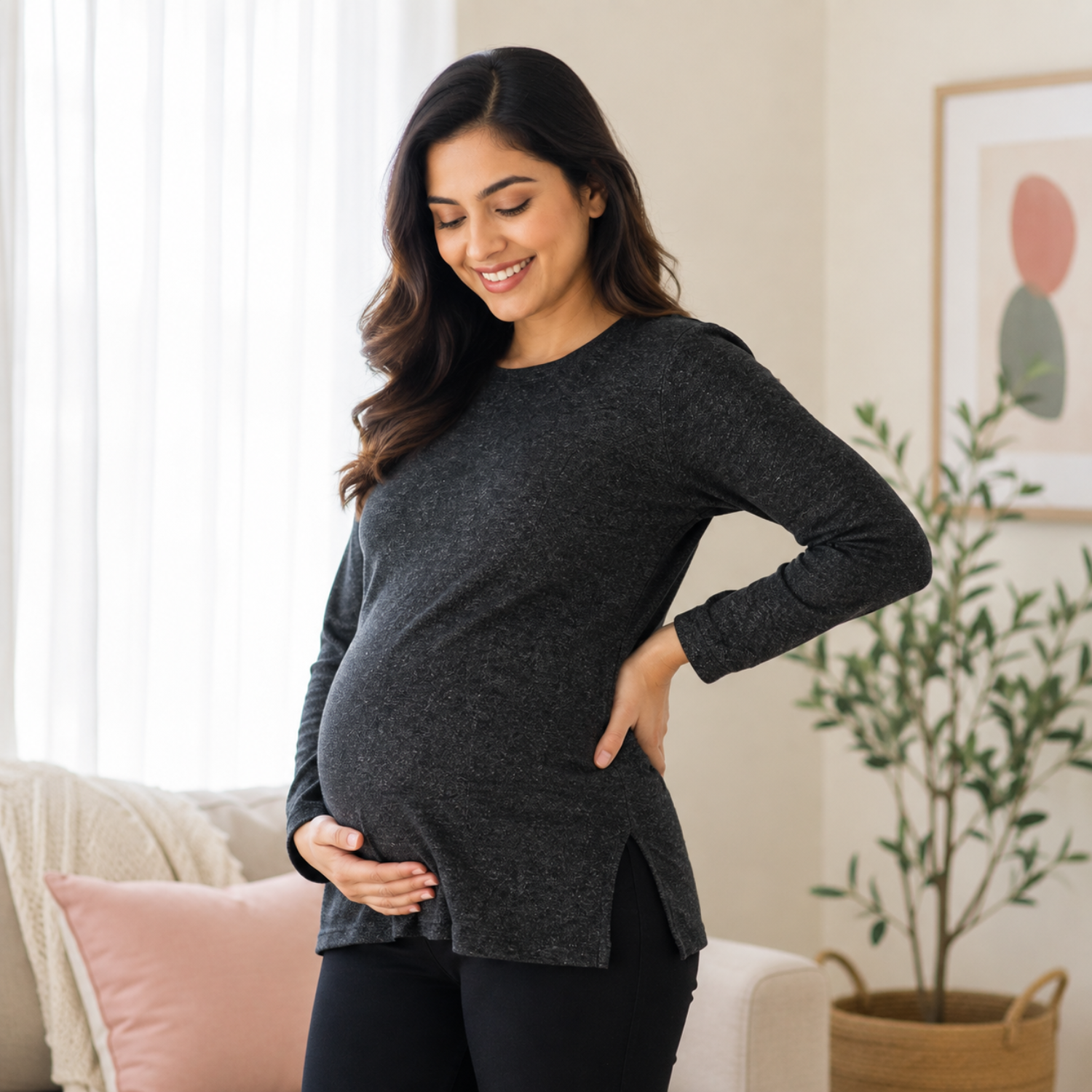 Eclipse Maternity and Nursing Sweatshirt With Black Leggings Black