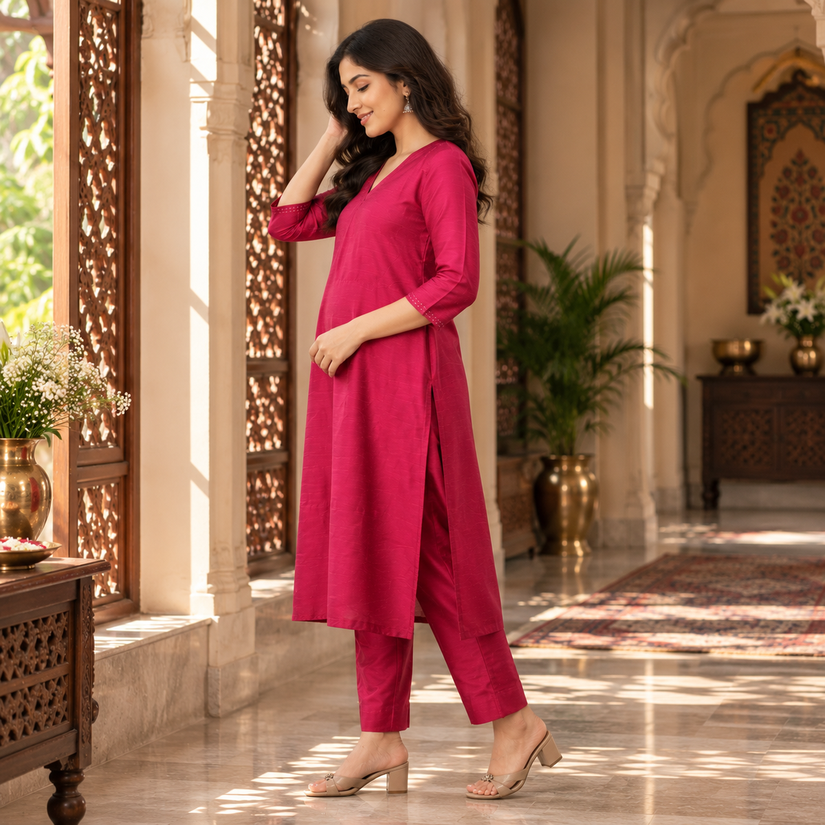 Magenta Haze Embroidered Maternity and Nursing Kurta Set Magenta