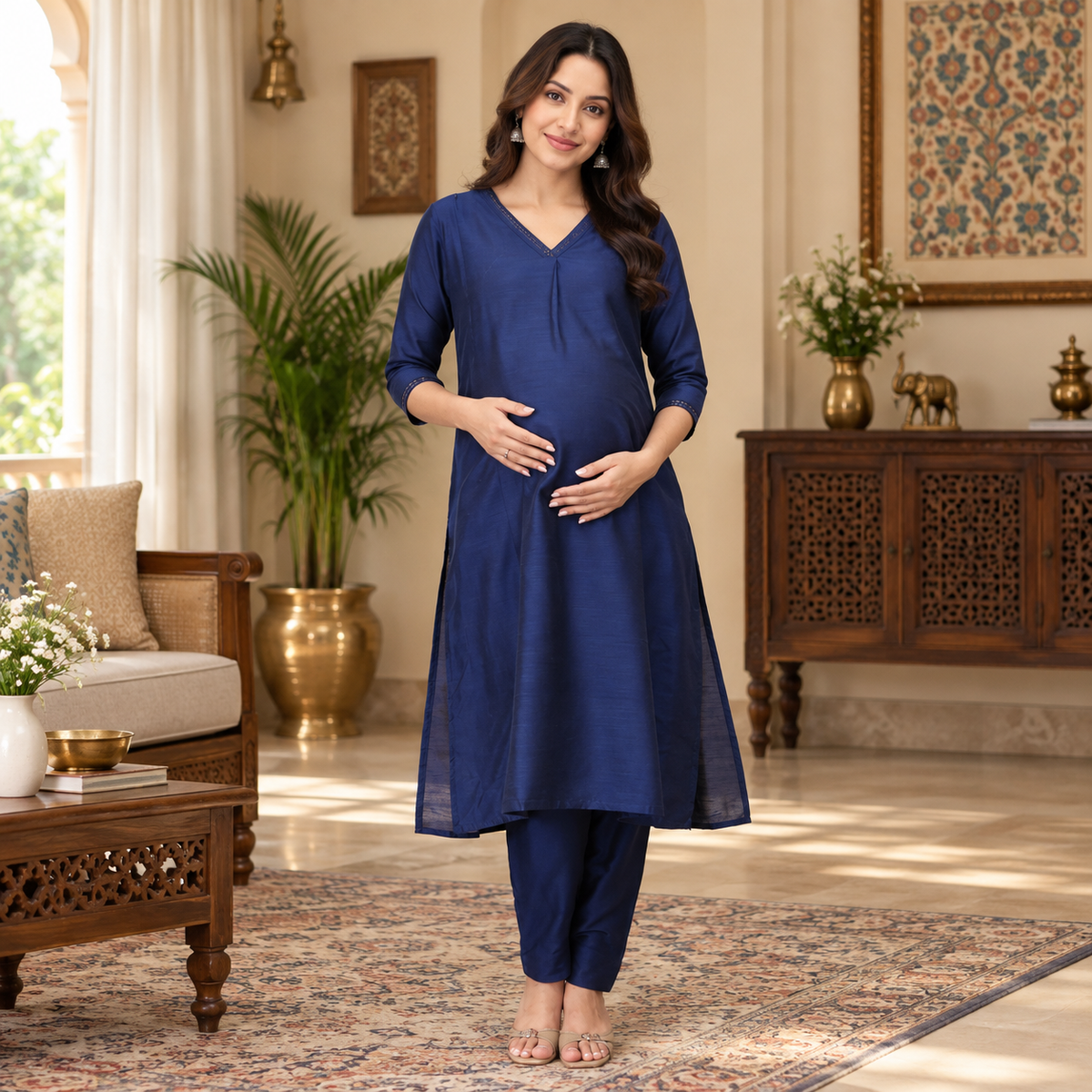 Royal Cosmic Embroidered Maternity and Nursing Kurta Set Blue