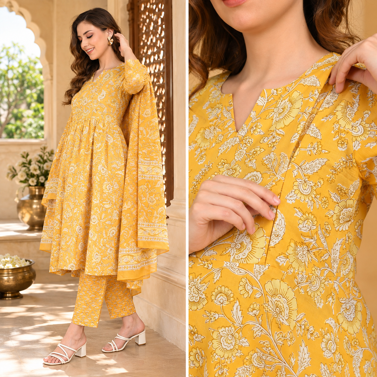 Phoolon Ka Noor Maternity and Nursing Kurta Set Yellow