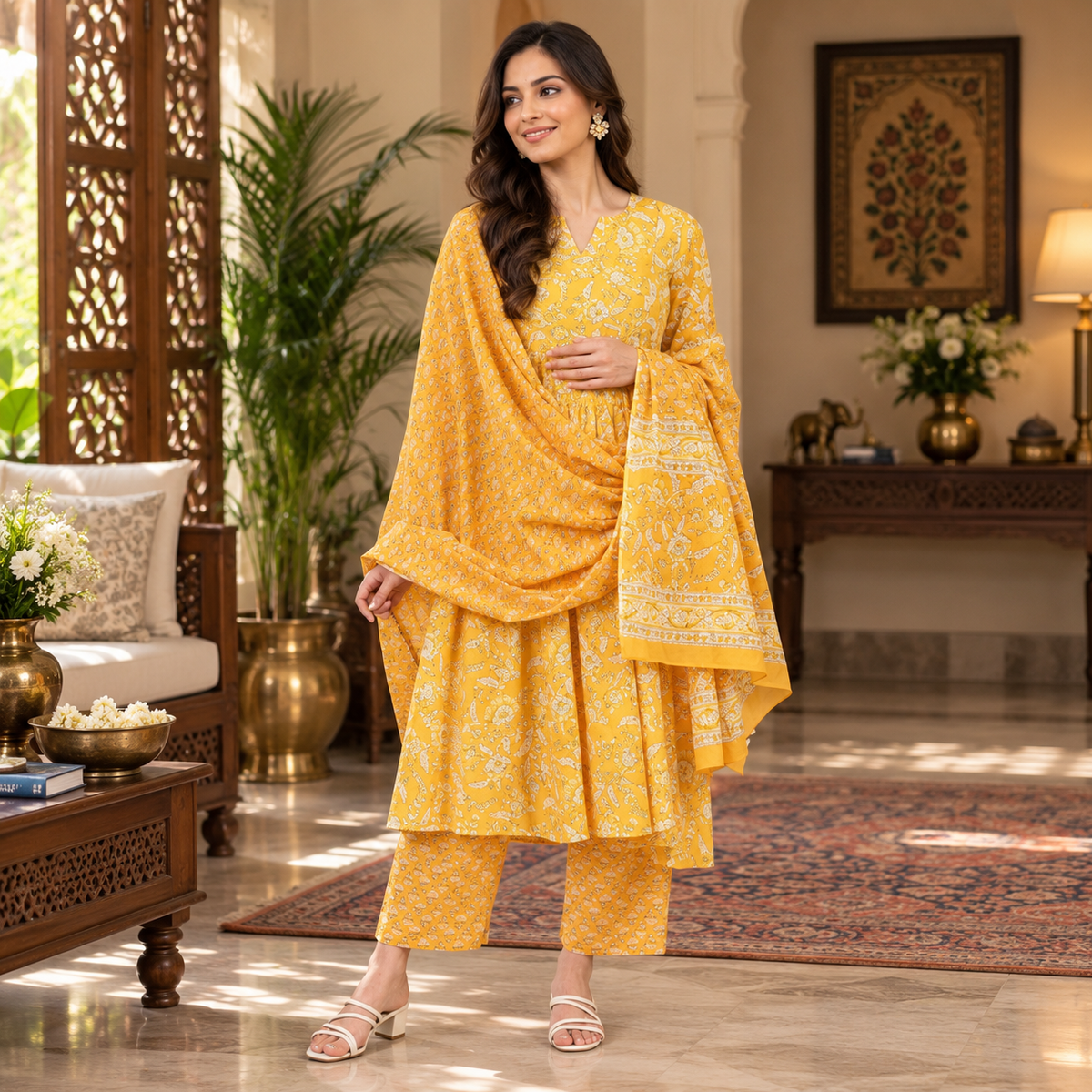 Phoolon Ka Noor Maternity and Nursing Kurta Set Yellow