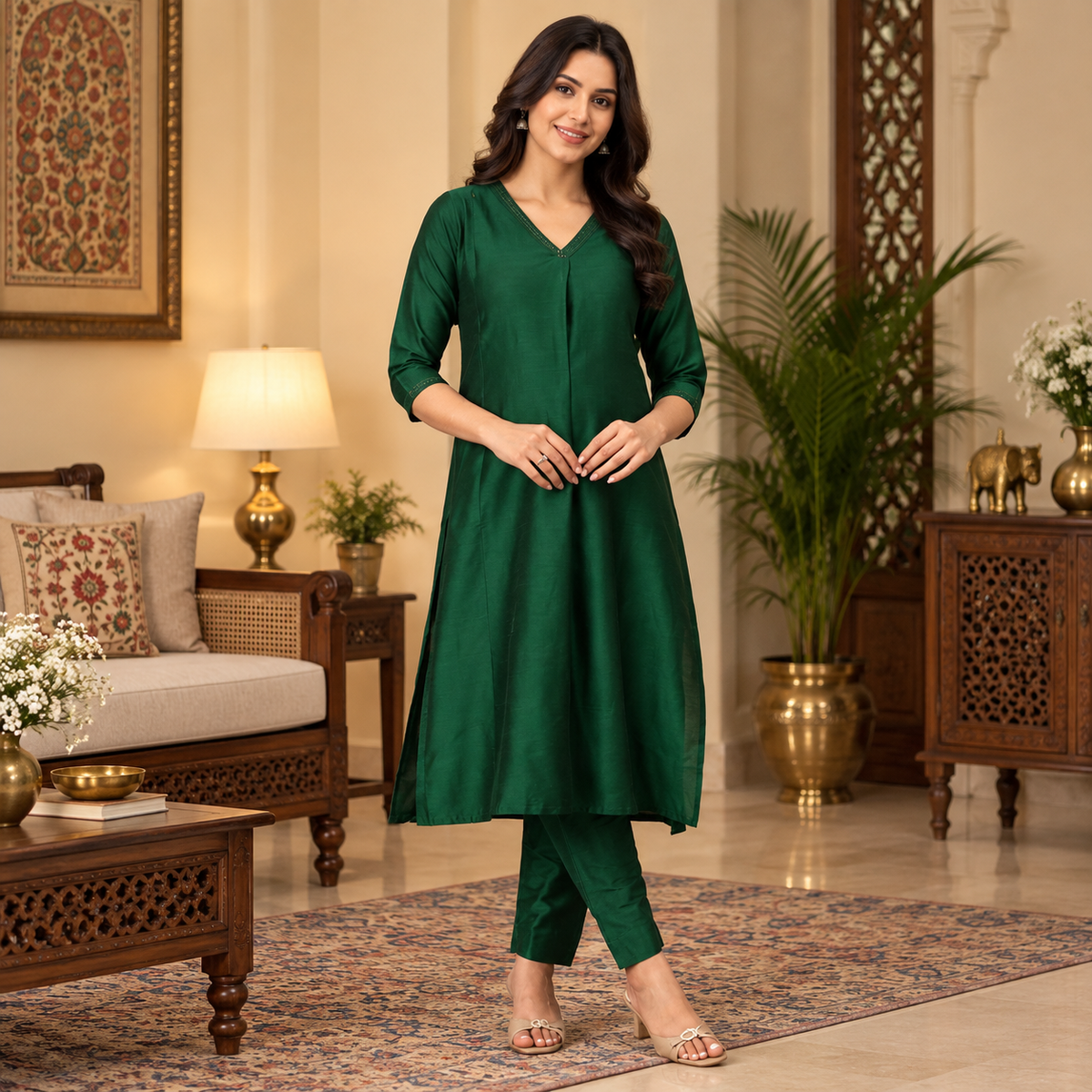 Eden Green Embroidered Maternity and Nursing Silk Kurta Set Green