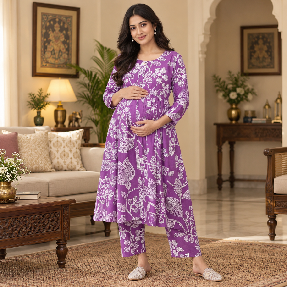 Ulta-Violet Beauty Nursing and Maternity Anarkali Kurta Set Purple