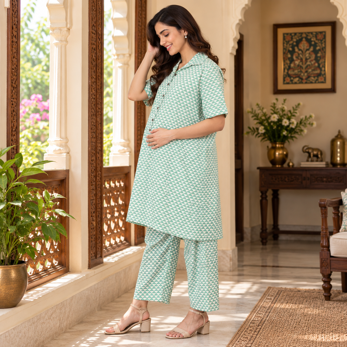Geo-Mint-ry Maternity and Nursing Co Ord Set Green