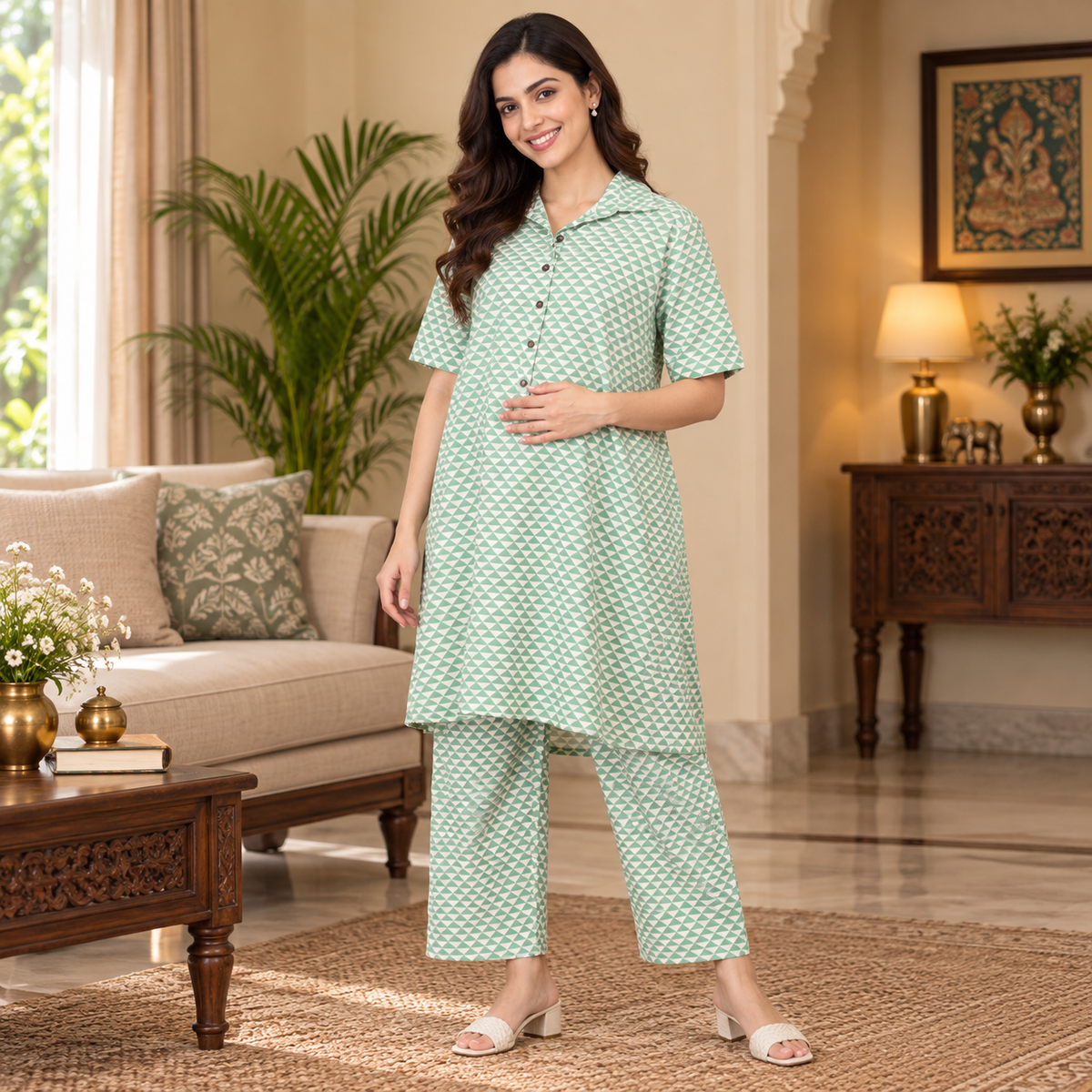 Geo-Mint-ry Maternity and Nursing Co Ord Set Green