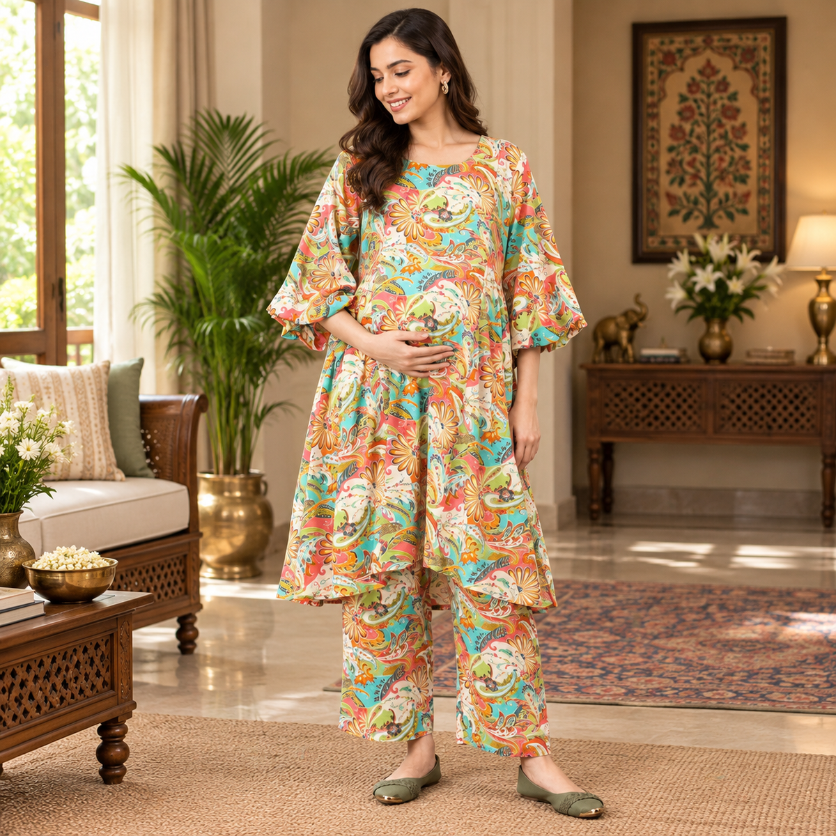 Whimsical Paisley Maternity and Nursing Co Ord Set Multi