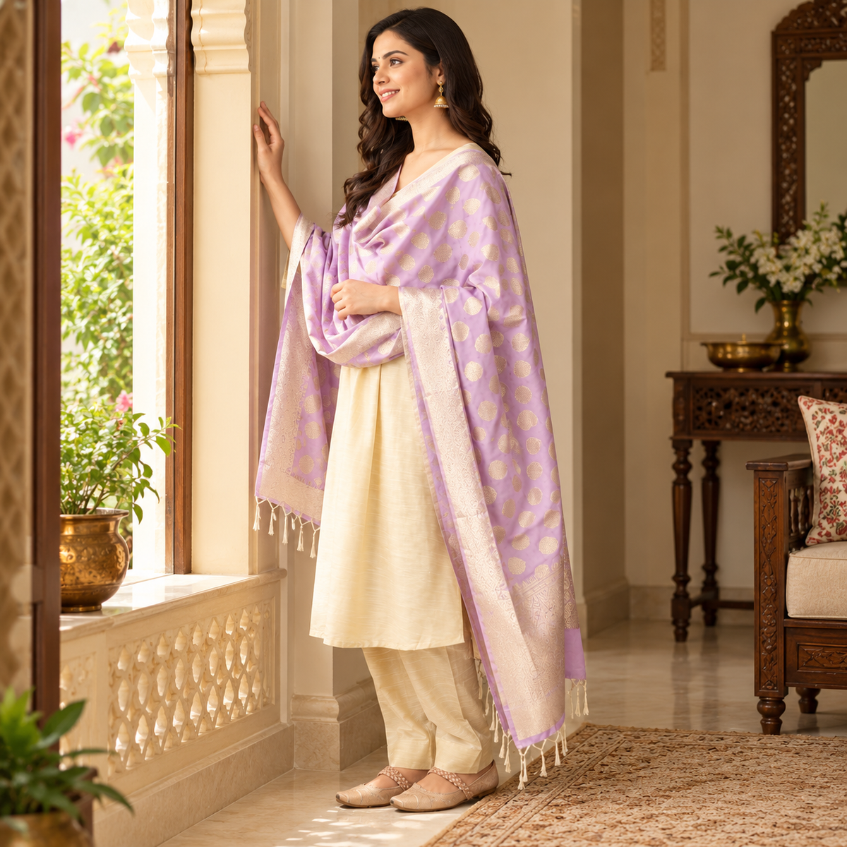 Vanilla Chai Maternity and Nursing Silk Kurta Set Off-white