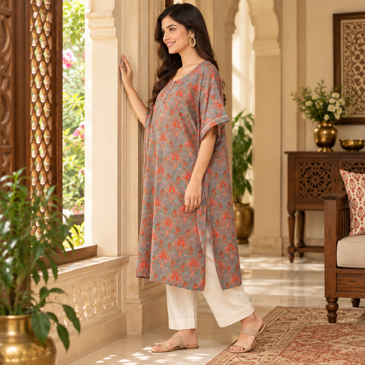 Chand Sitare Maternity and Nursing Kaftan Kurta Set Yellow