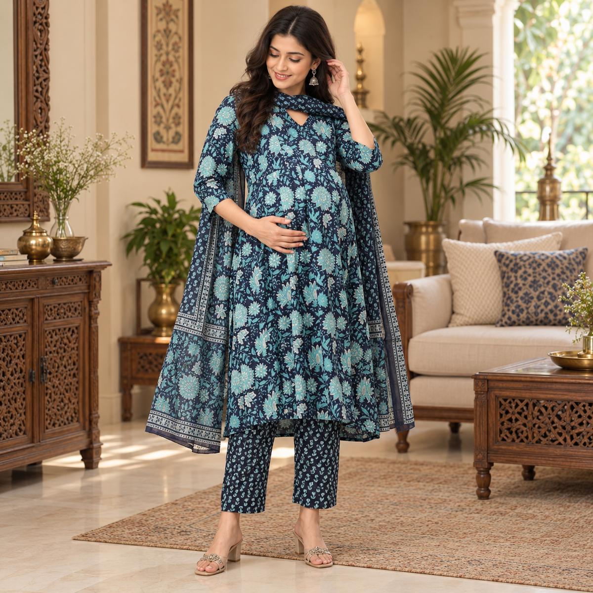 Azure Grace Maternity and Nursing Kurta Set Multi