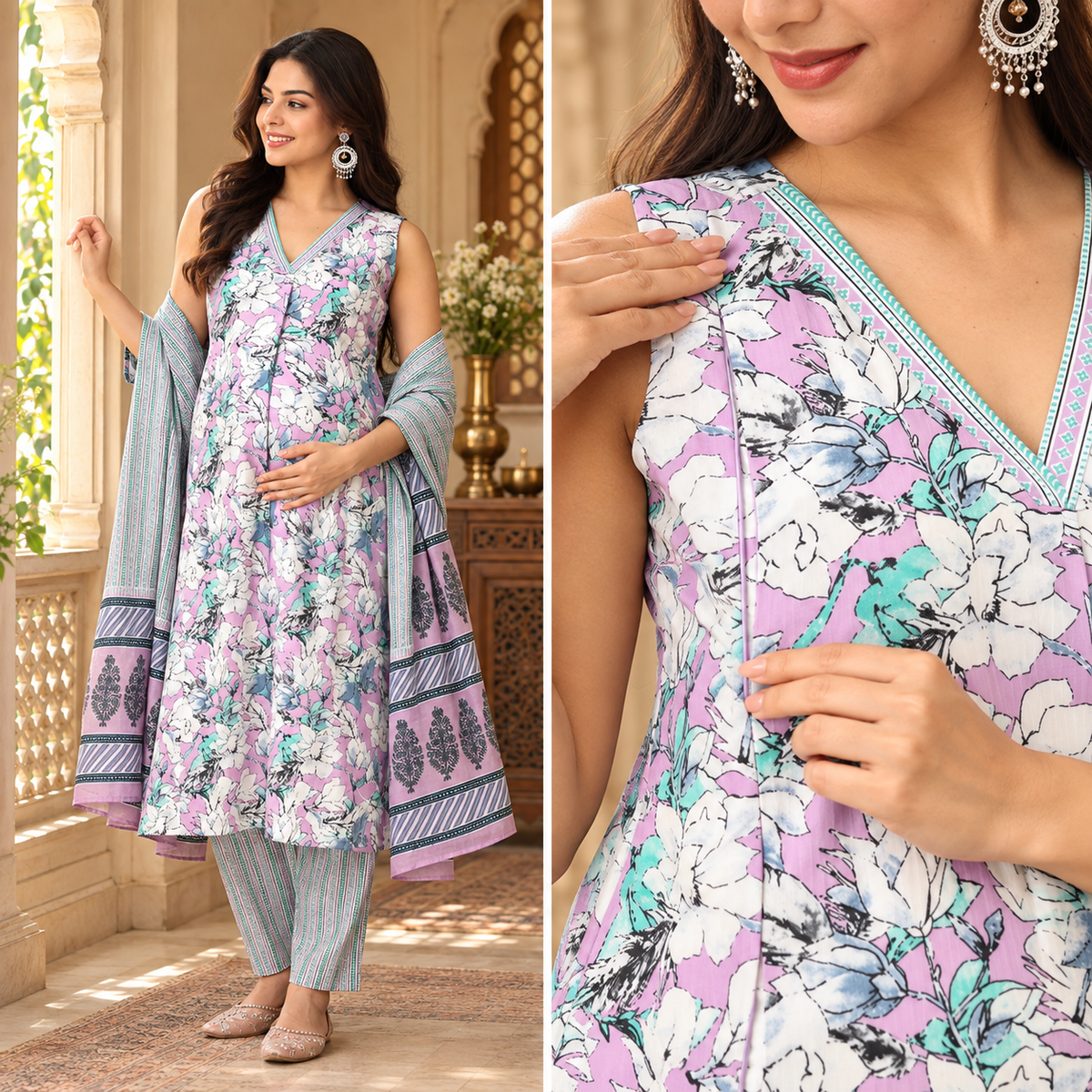 Lavender Dusk Maternity and Nursing Sleeveless Kurta Set Lavender