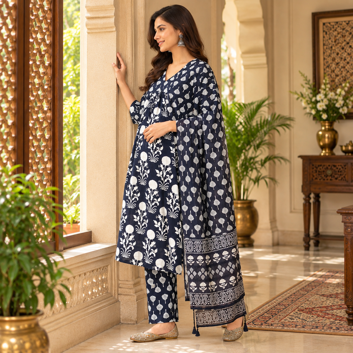 Taal Tarang Maternity and Nursing Kurta Set Navy Blue