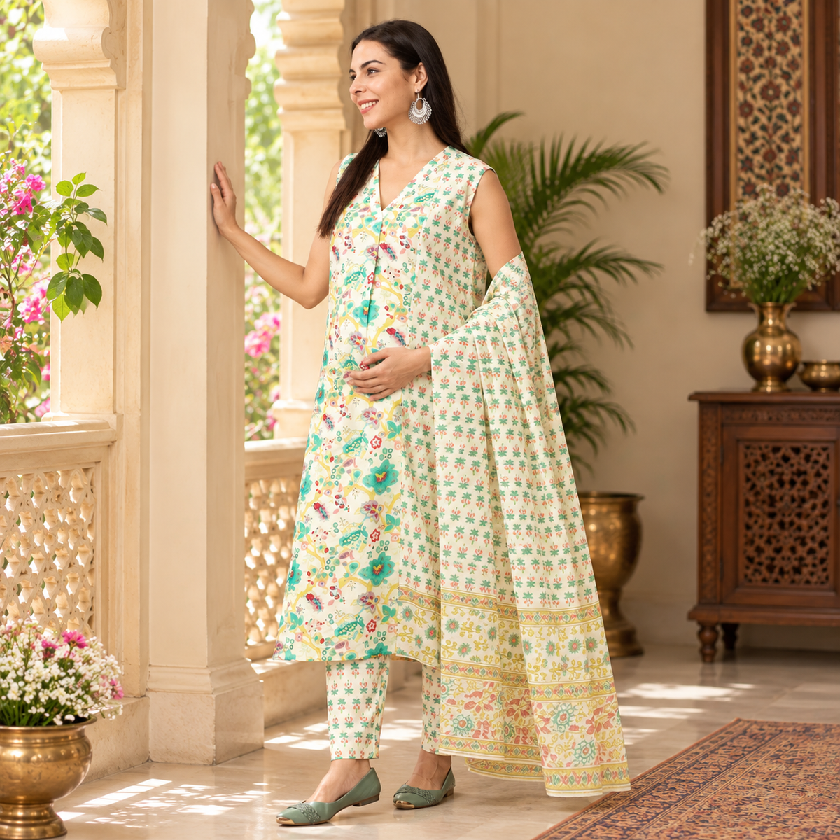 Aabha Maternity and Nursing Sleeveless Kurta Set Multi