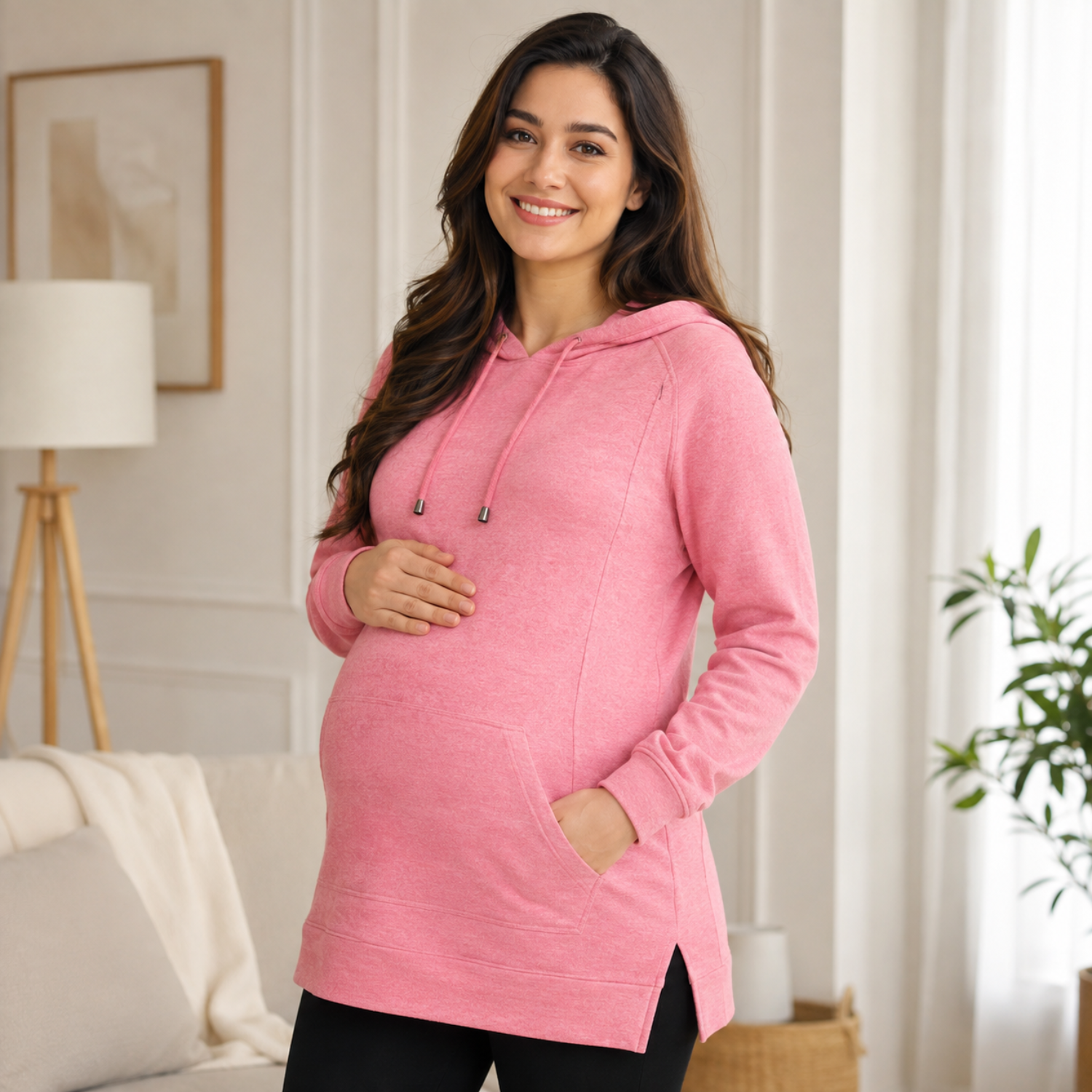 Power Pink Maternity and Nursing Hoodie Sweatshirt Pink