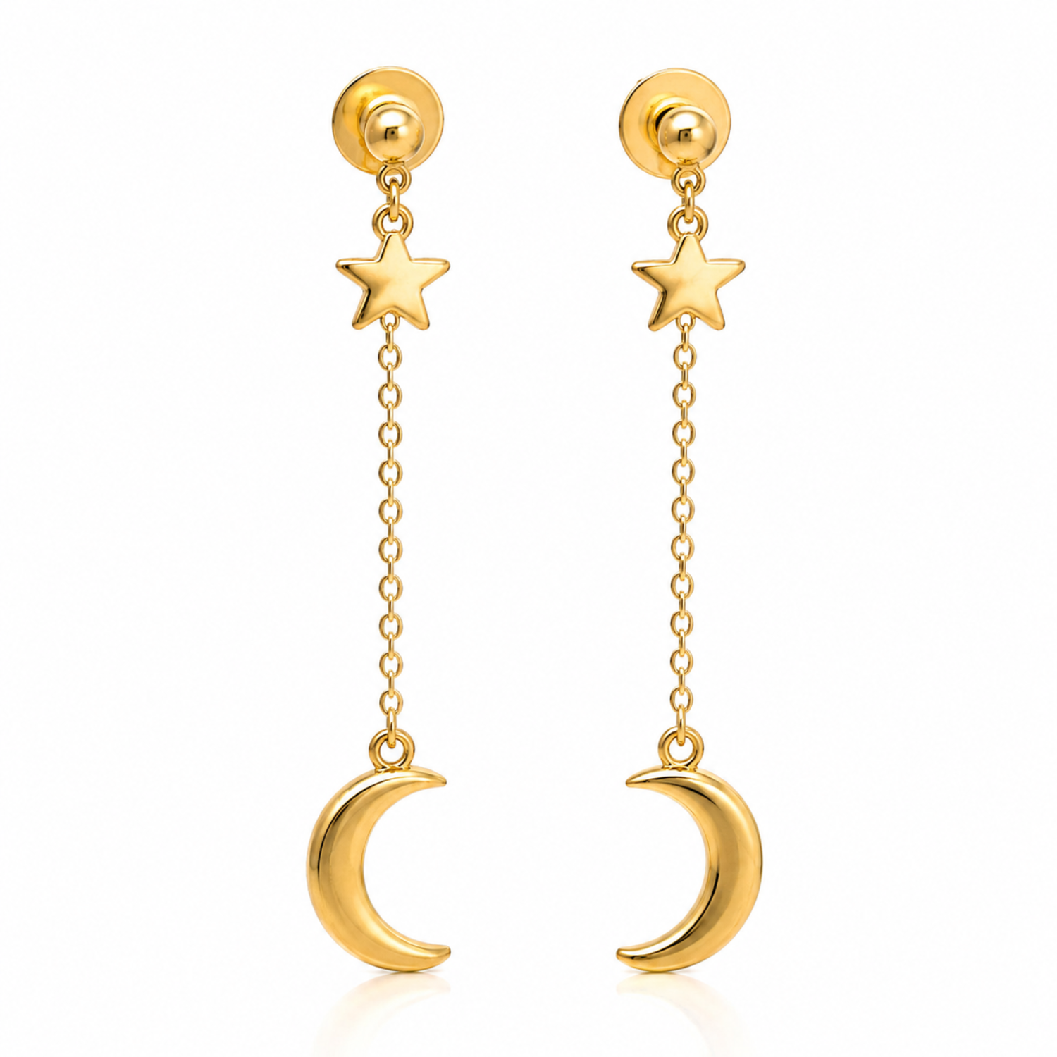 Celestial Star & Moon Dangle Earrings in 925 Sterling Silver (Gold Plated)