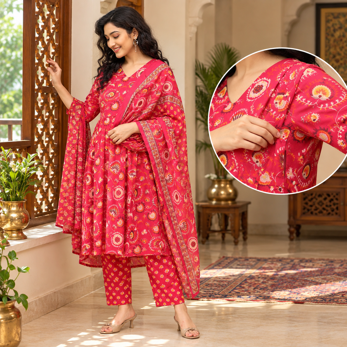 Peony Dream Maternity and Nursing Kurta Set Multi