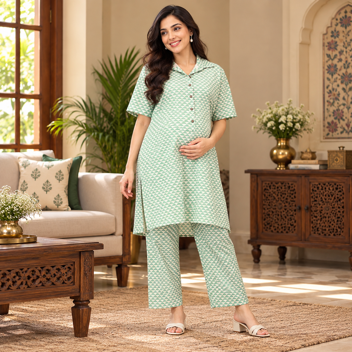 Geo-Mint-ry Maternity and Nursing Co Ord Set Green