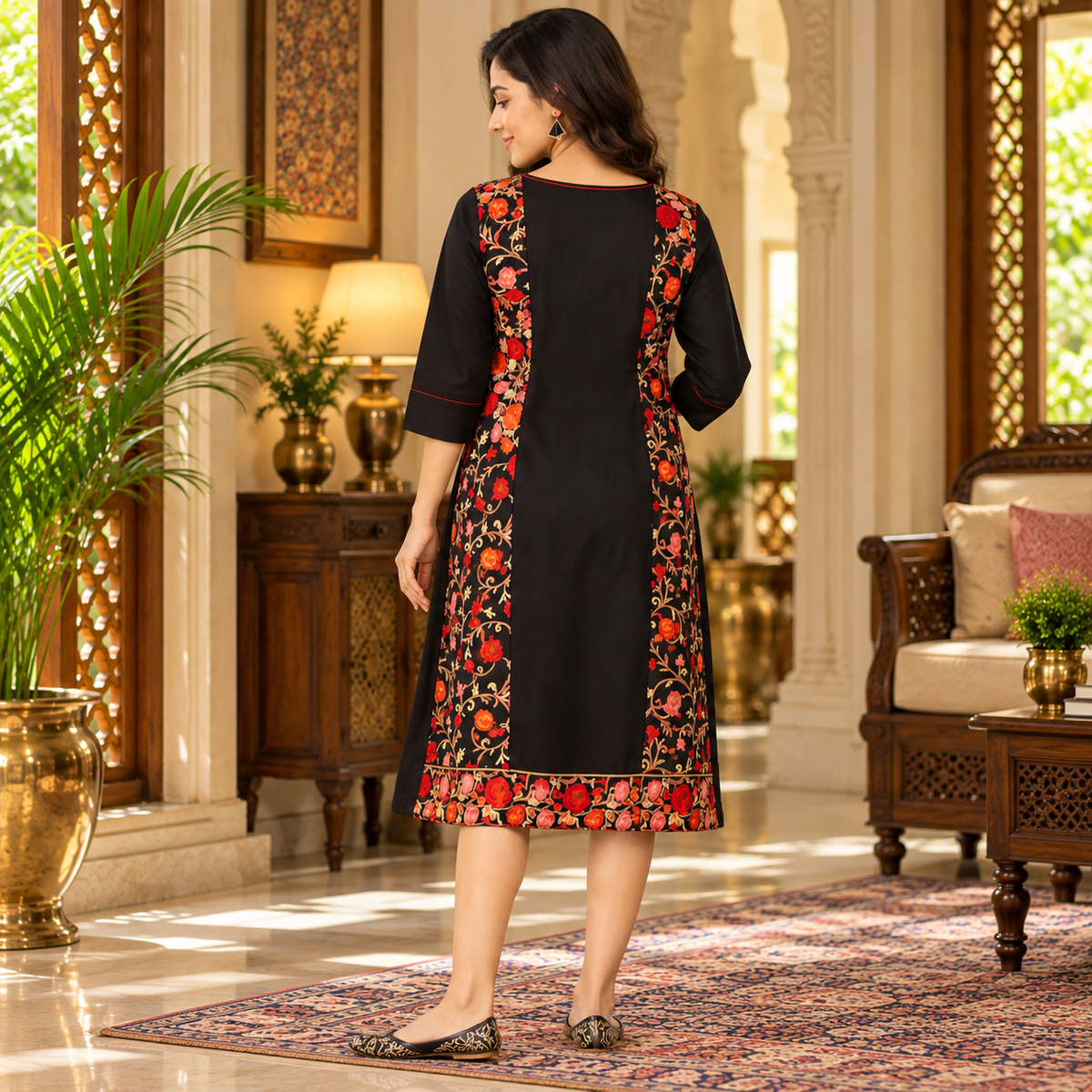 Shabnam Cashmilon Maternity and Nursing Shacket Dress Black