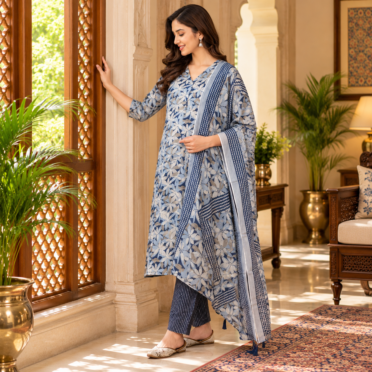 Phool On Navy Maternity and Nursing Kurta Set Navy