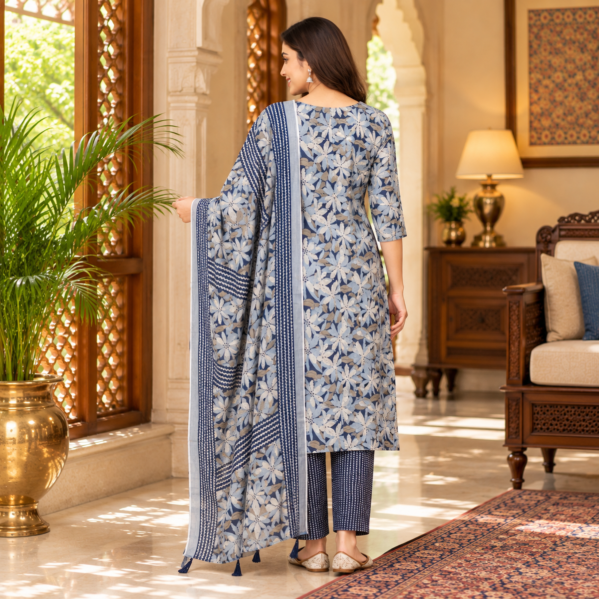 Phool On Navy Maternity and Nursing Kurta Set Navy