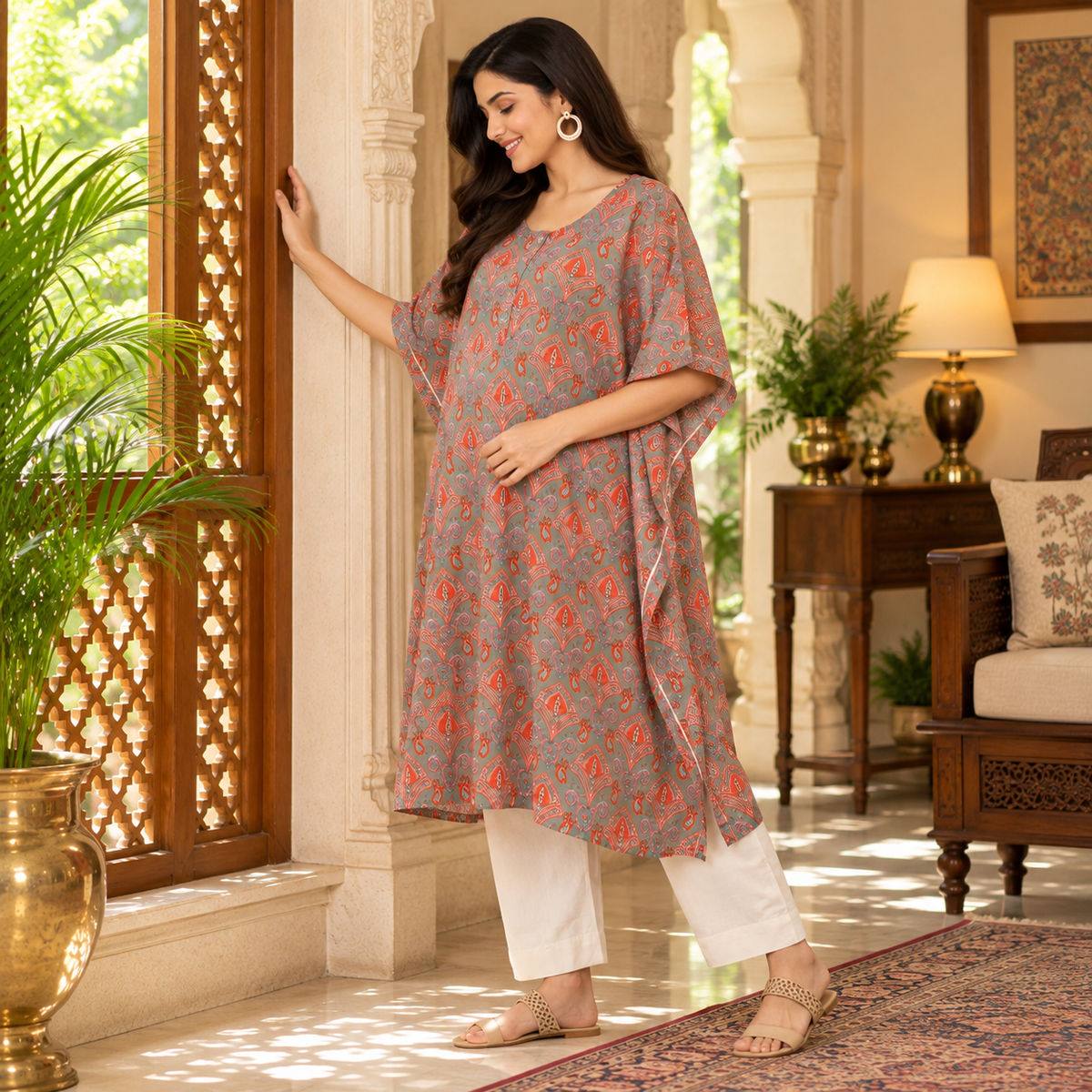 Chand Sitare Maternity and Nursing Kaftan Kurta Set Yellow