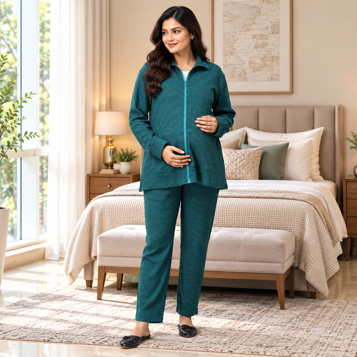 Green Virtue Maternity and Nursing Bomber Jacket Co Ord Set Green