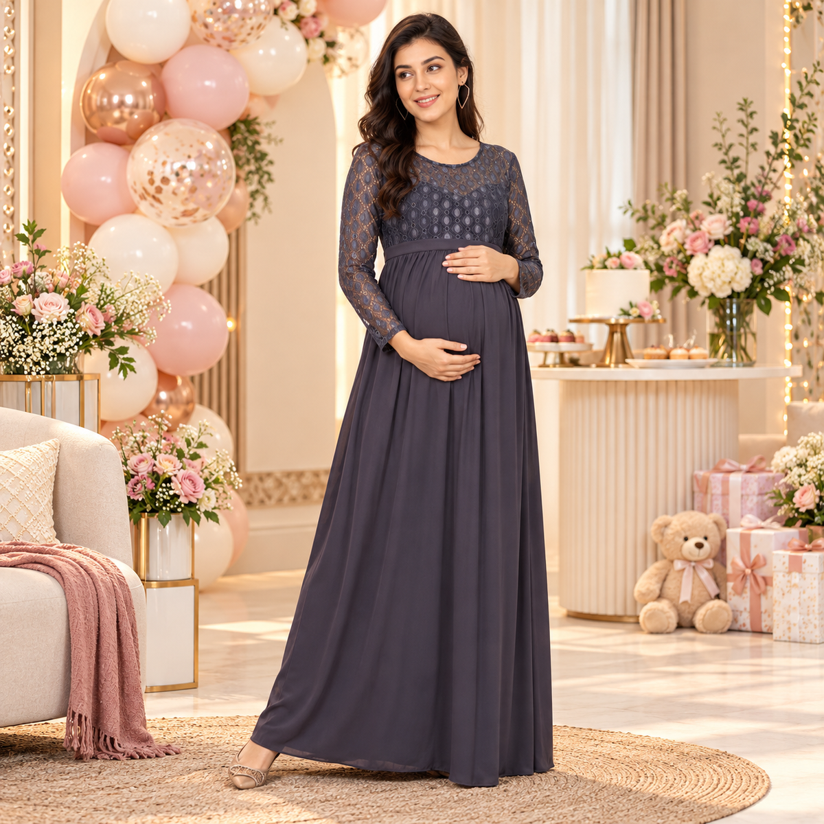Glamorous Maternity Gown Grey