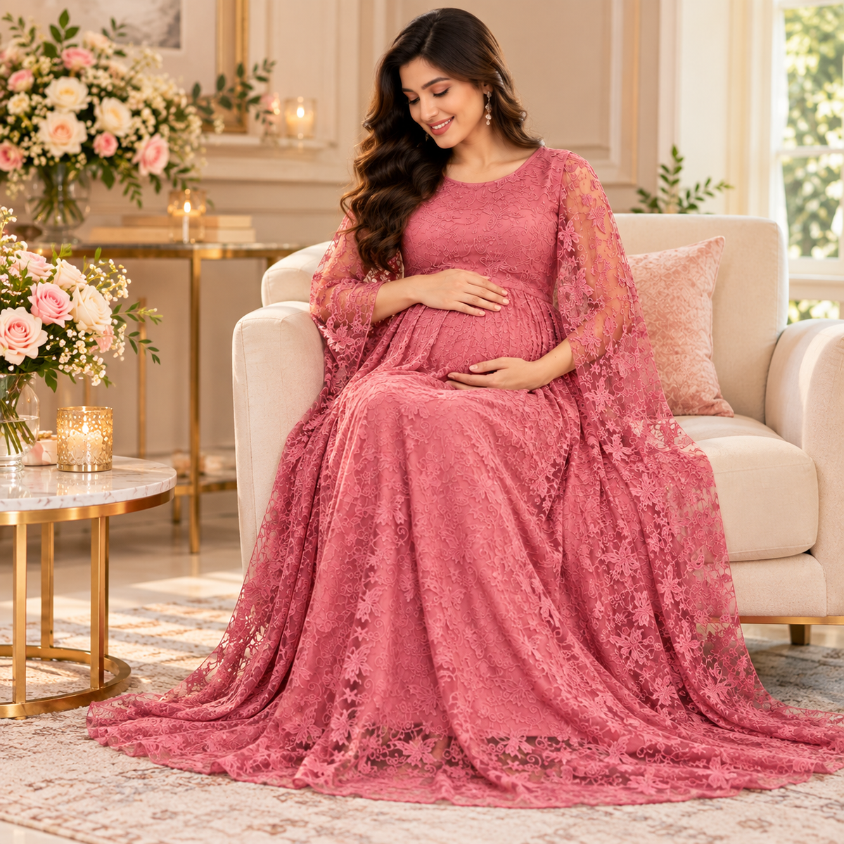 Blushing Mauve Maternity Photoshoot Gown Mauve