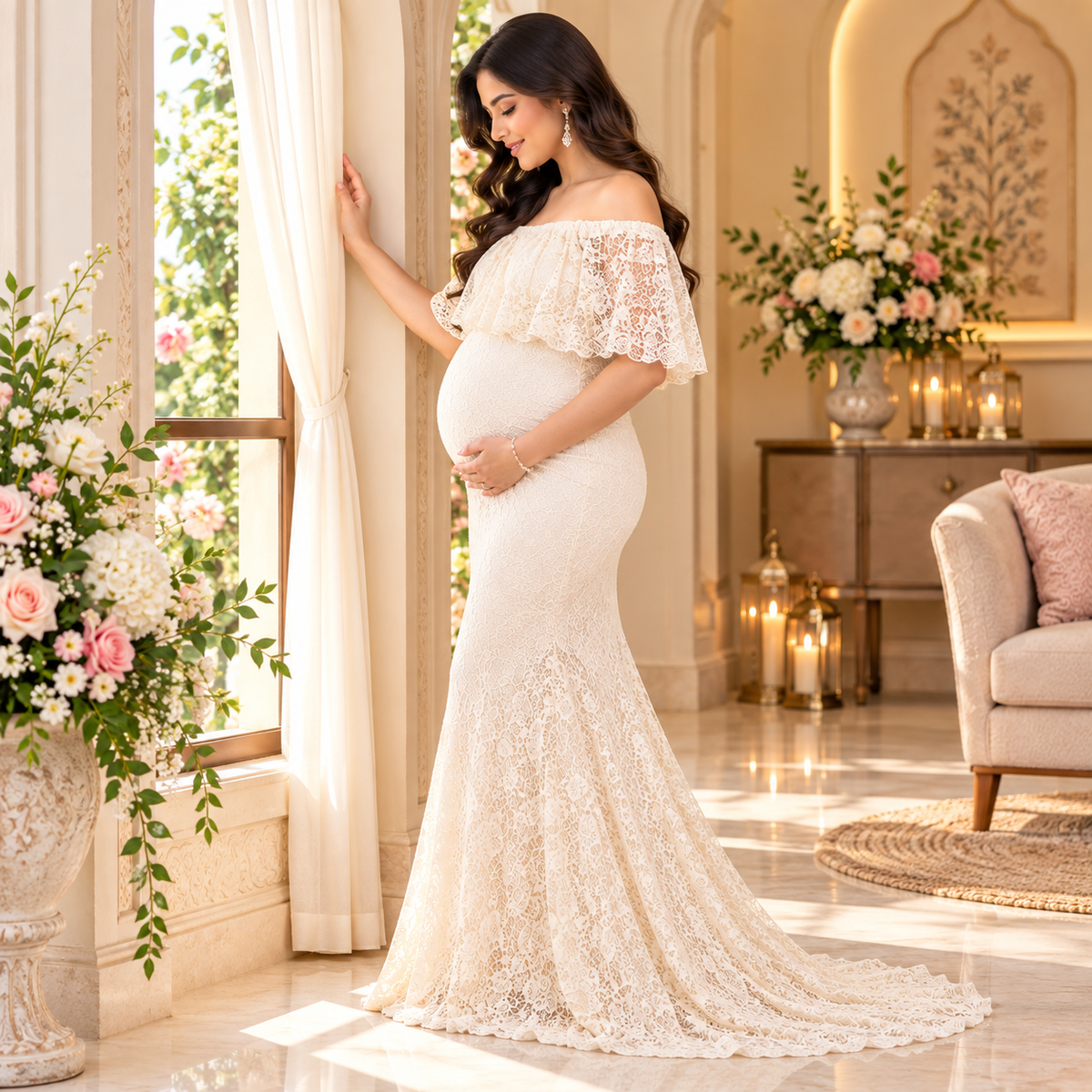 Sunlight Dew Maternity Lace Gown Yellow