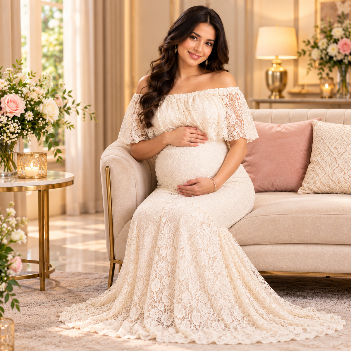 Sunlight Dew Maternity Lace Gown Yellow