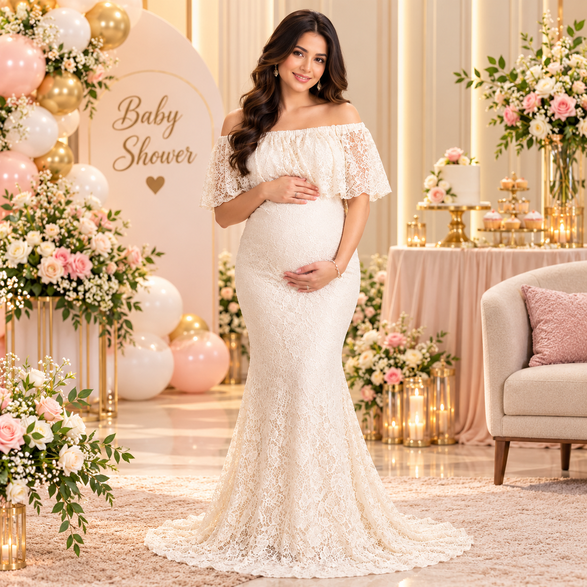 Sunlight Dew Maternity Lace Gown Yellow