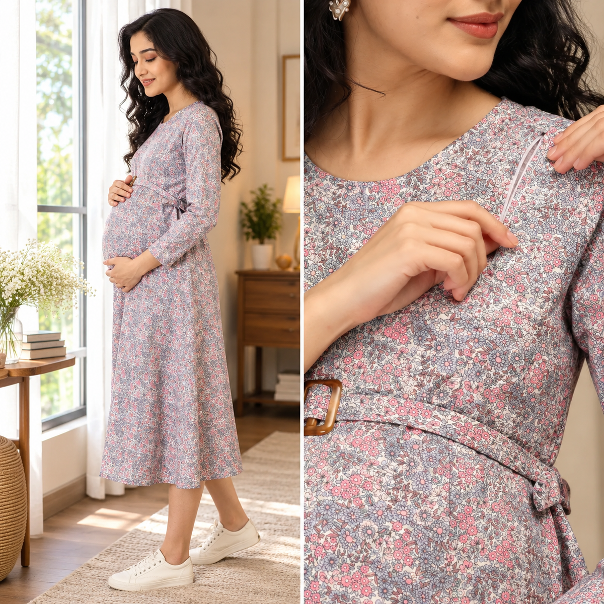 Frosted Flowers Maternity Sweater Dress Navy Blue