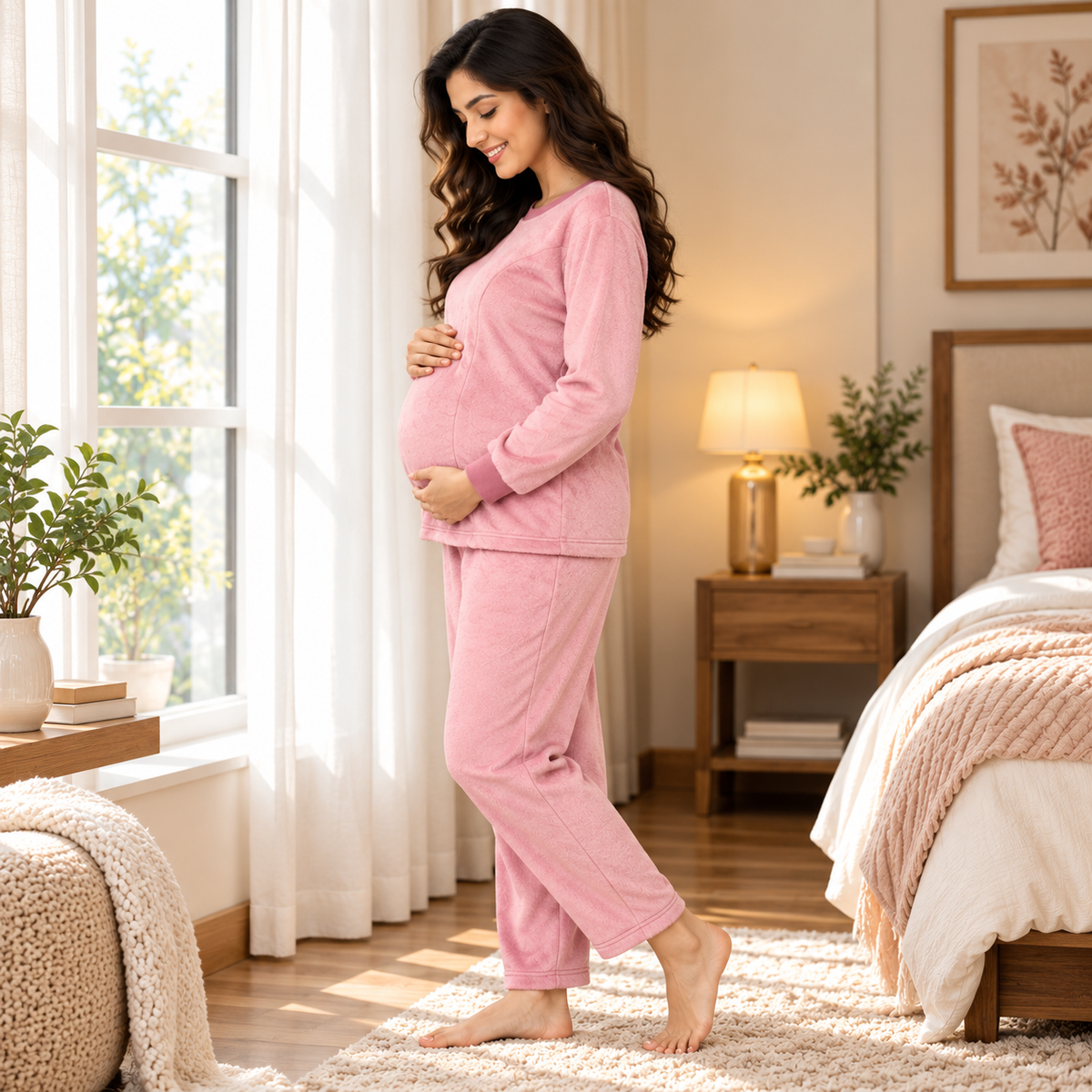 Puffin in Pink Womens Fleece Night Suit Pink