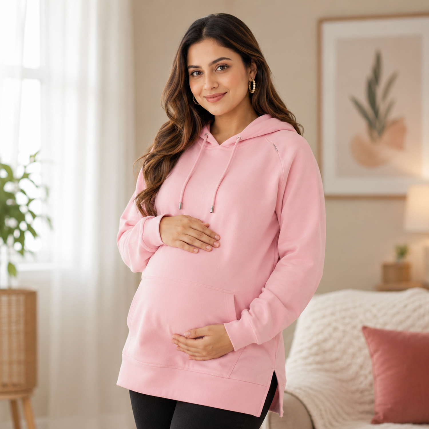 Pastel Puffer Maternity and Nursing Sweatshirt Hoodie Pink