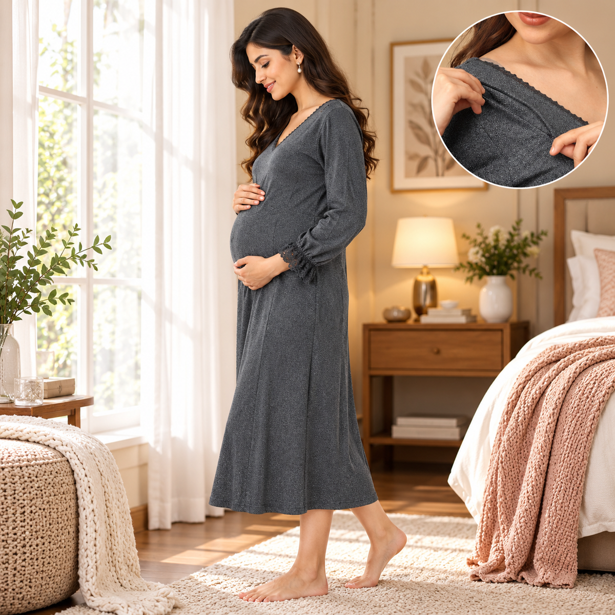 Night Shadow Maternity and Nursing Sweater Dress Grey