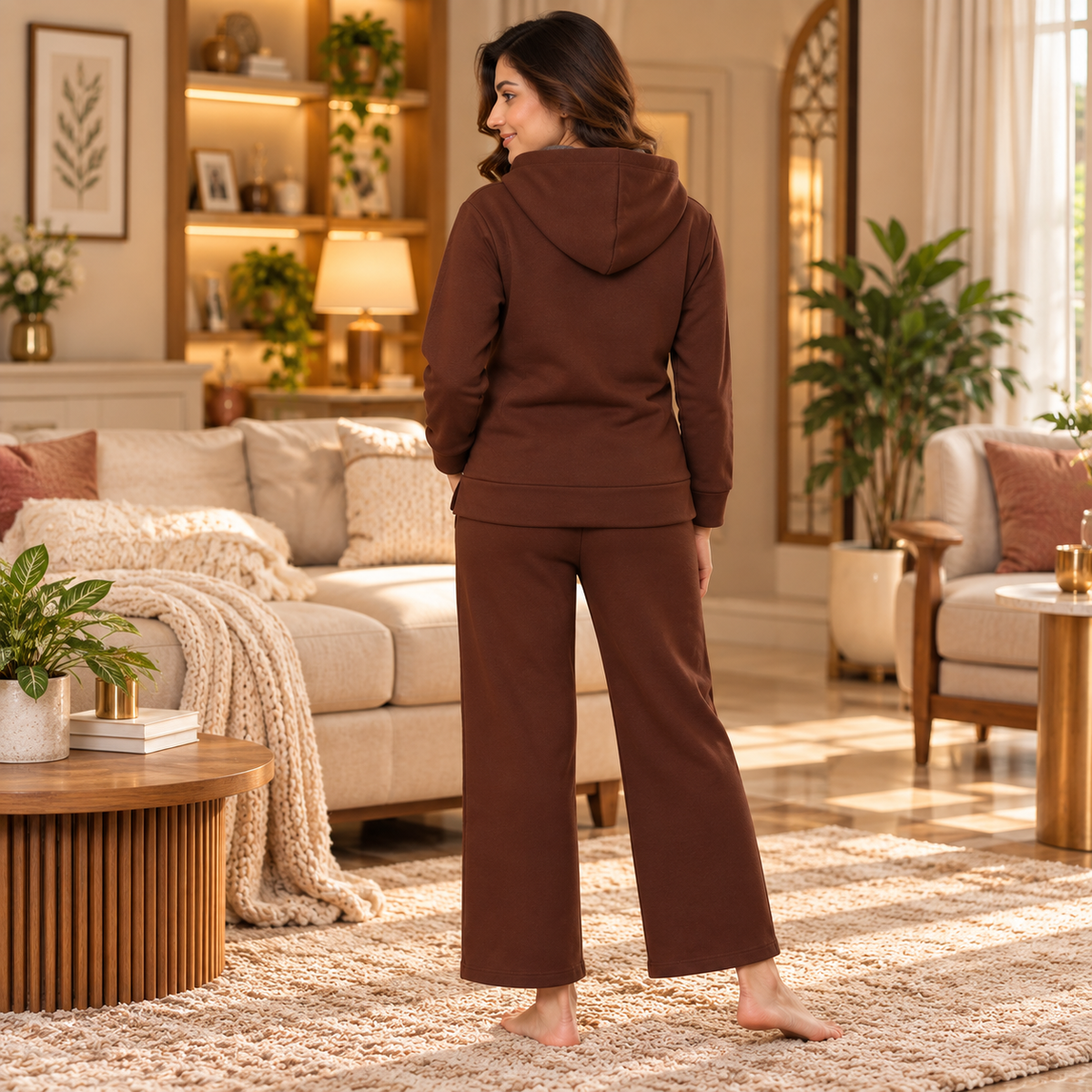 Americano Blaze Maternity and Nursing Hoodie Pajama Set Brown