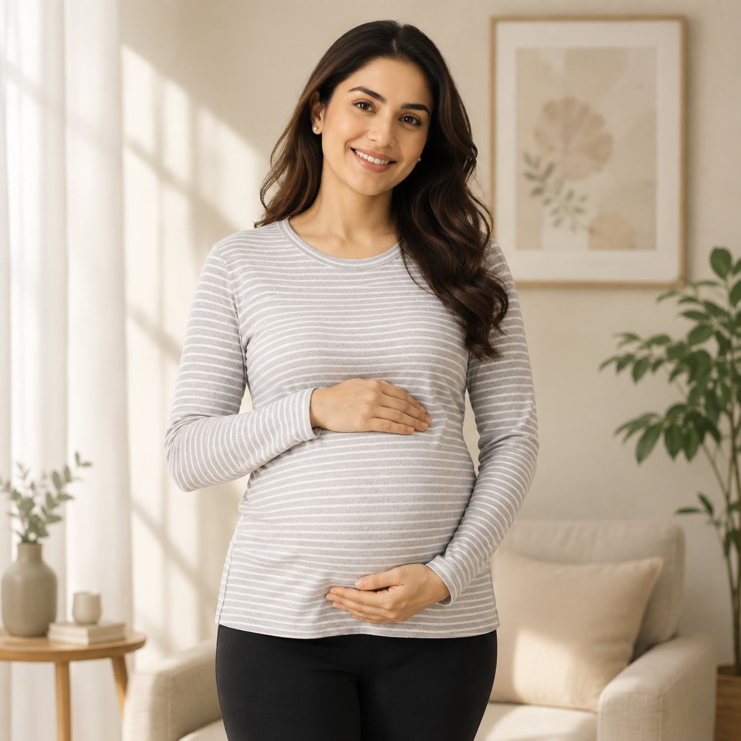 Grey-tful Lines Maternity and Nursing Winter Top Grey