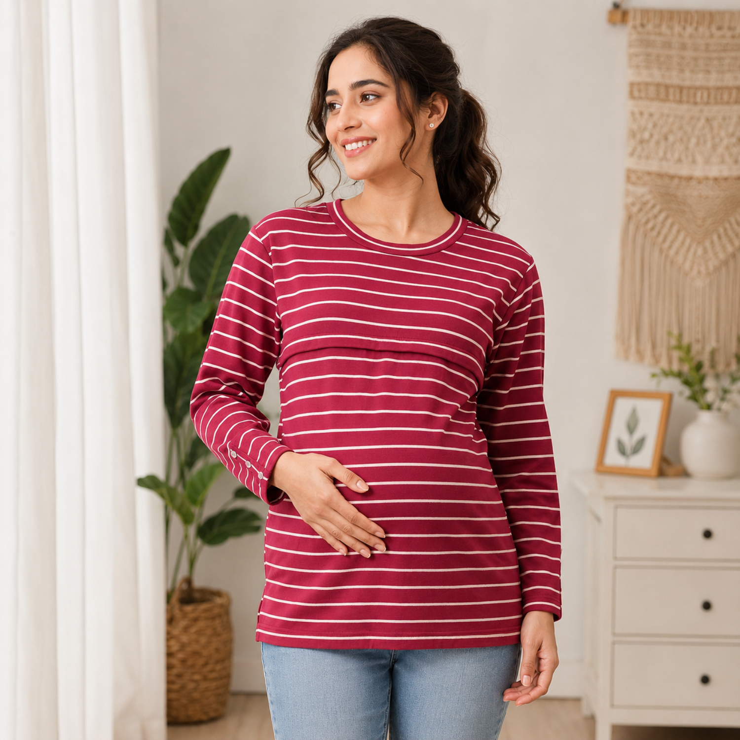 Stripe It Rich Maternity and Nursing Sweatshirt Blue