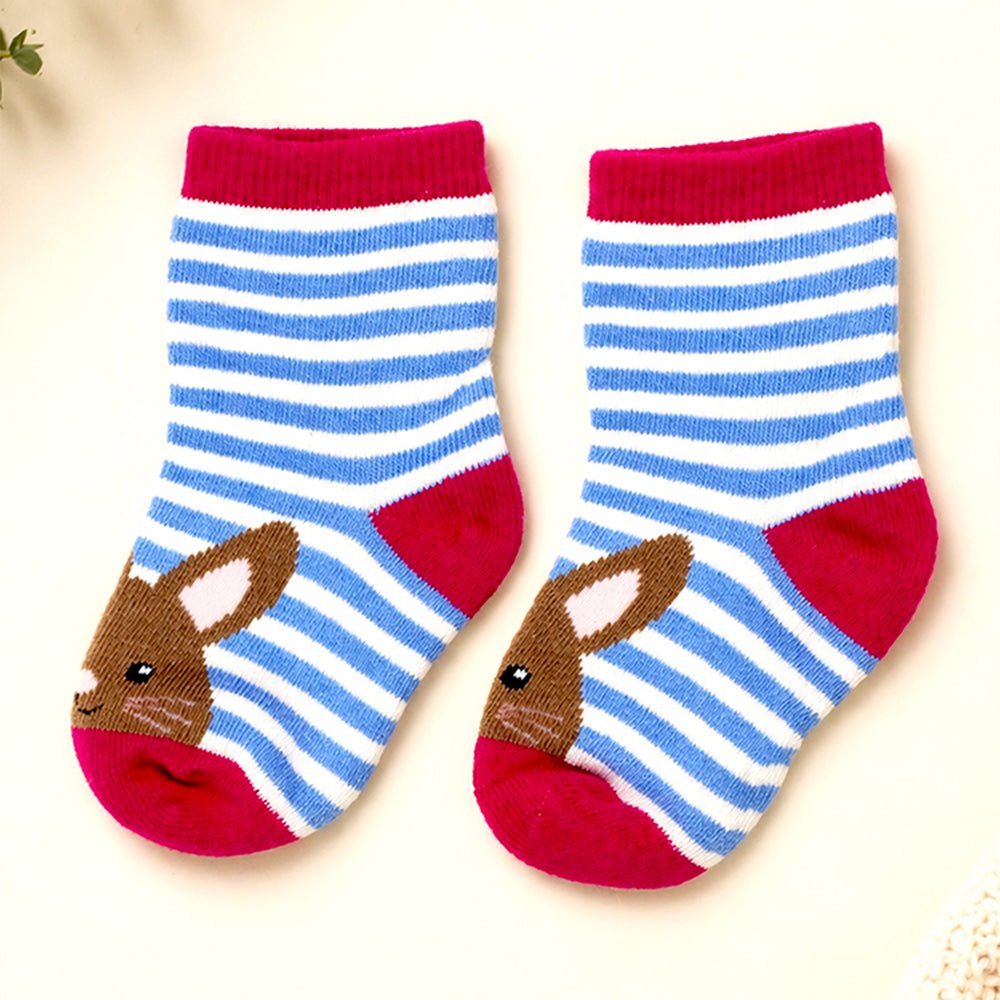 Little Surprise Box Red Border Pink Ears Animal Print Socks Set